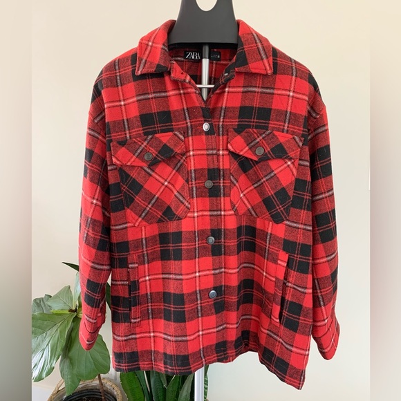 Zara Wool Blend Plaid Flannel Shacket - Picture 1 of 7